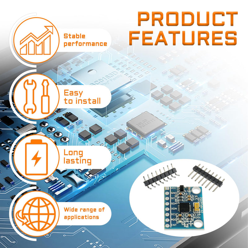 GY521 MPU6050 3 Axis Gyroscope and 3 Axis Accelerometer Module adopts 16 Bit AD Converter Data Output IIC I2C for Arduino(3 pcs)