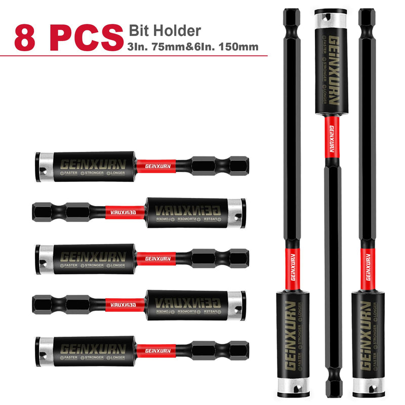 8PACK Impact Magnetic Screwdriver Bit Holders, Extension Socket Drill Bit Holder S2 Alloy Steel Hex Shank Quick-Change Drill Bit Guide（3inches and 6inches） MIXED-Bit Holder-8PCS