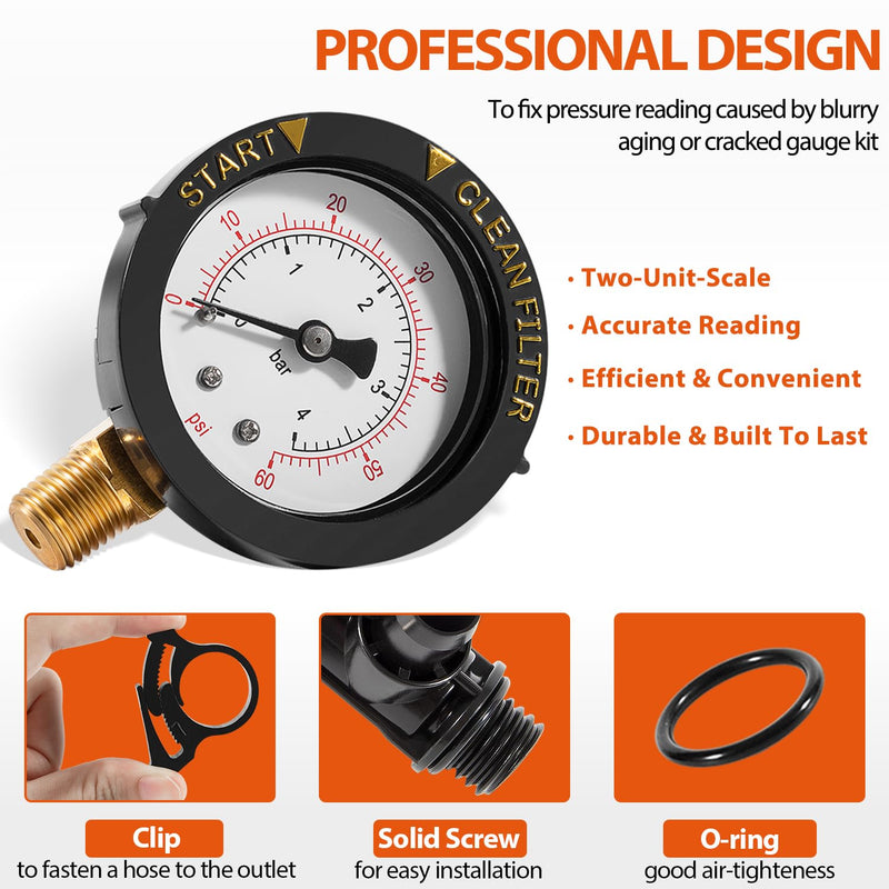 98209800 High Flow Manual Relief Valve/Air Relief Manual Valve Assembly with Pressure Gauge, Replacement for Pool and Spa Filter (2 PACK-98209800) 2 PACK-98209800