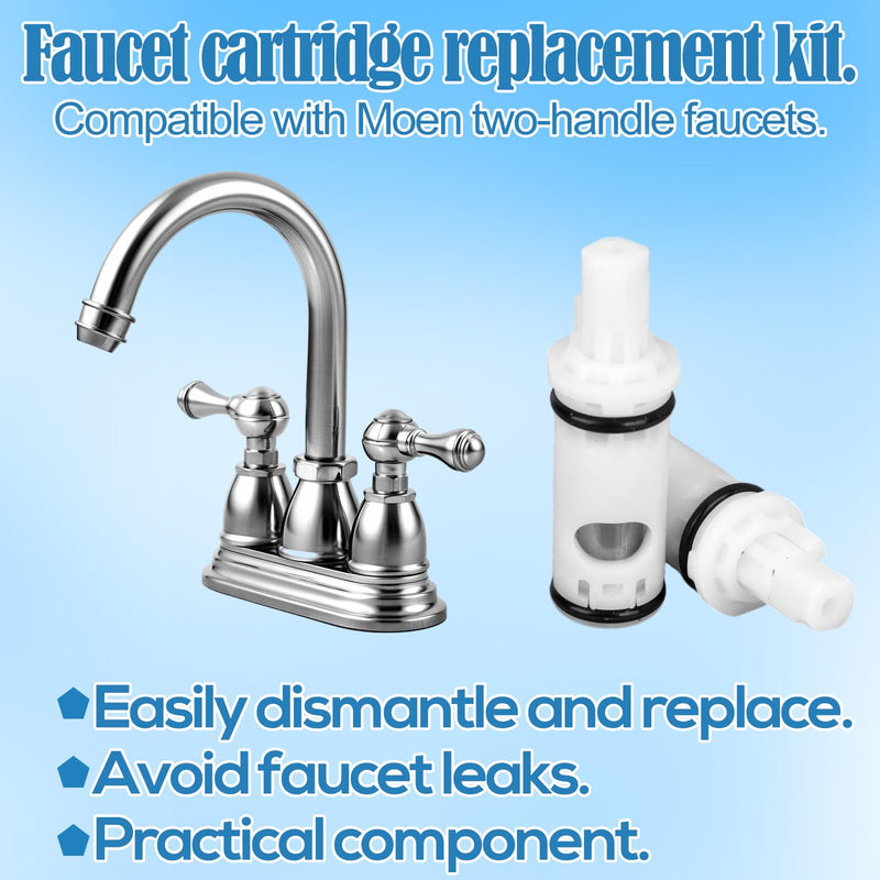 3pcs 1224 Faucet Replacement Cartridge for Moen, Stainless Steel Cartridge Replacement Parts Compatible with Moen Double Handle Shower Tub Faucets Repair Kit