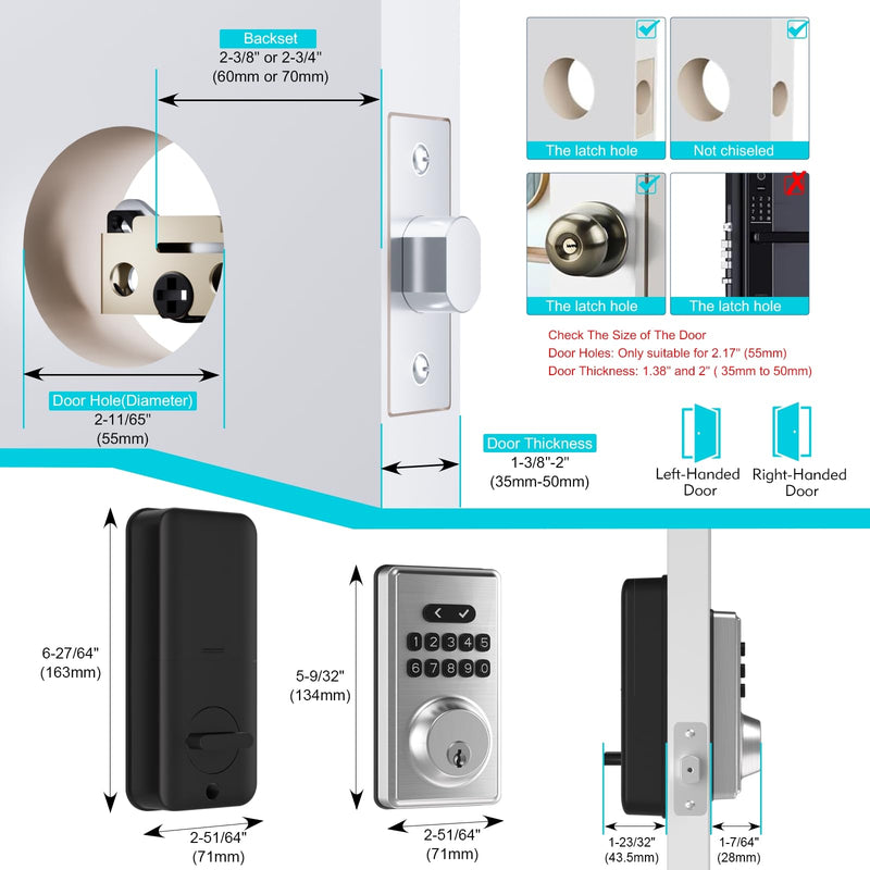 Keyless Entry Door Lock with Keypad, Deadbolt Smart Code Lock for Front Door with 2 Keys, Customizable User Codes, Auto Locking, Easy Installation