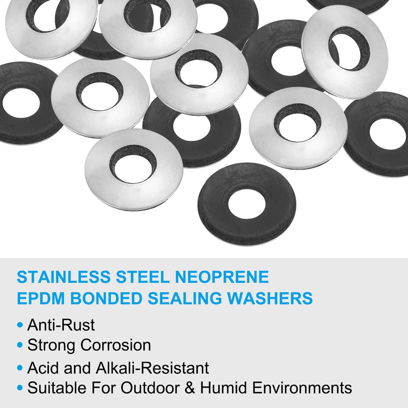 PATIKIL 304 Stainless Steel EPDM Bonded Sealing Washers, 50 Pieces 5/16"x3/4" Neoprene Rubber Washers Bonded Sealing Gasket for Marine Roof Bolt Supply 5/16"x3/4"
