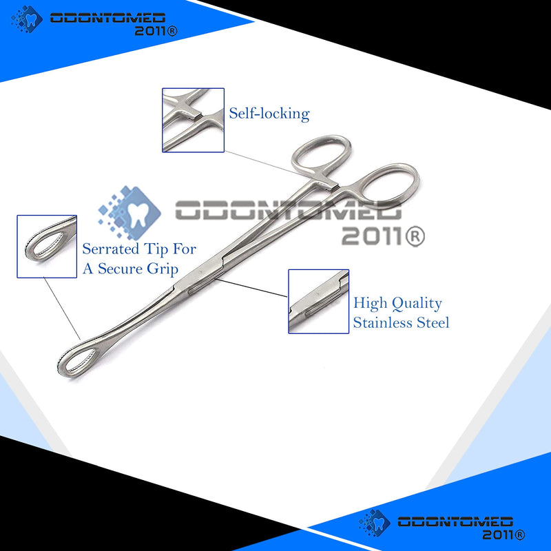 OdontoMed2011® 6" Mini Sponge Body Piercing Forceps Foerster Sponge Forceps Locking Clamp Serrated Tips Straight Stainless Steel Silver