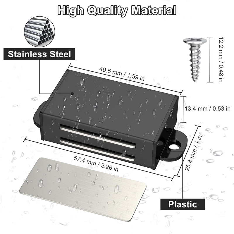 Jiayi 4 Pack Strong 17lb Magnetic Door Catch Stainless Steel Self Adhesive Cabinet Magnets for Kitchen Cabinet Drawer Cupboard Closet Door Latch Black