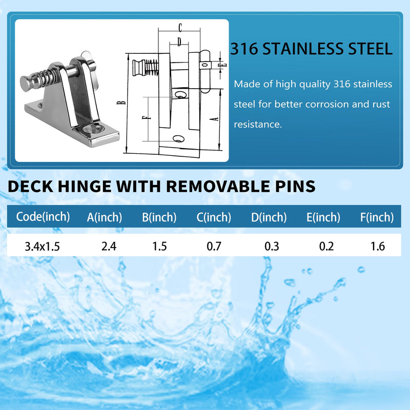 YANYUCB Boat Bimini Top Deck Hinge Fitting Concave Base Marine 316 Stainless Steel Bimini Top Hardware,Bimini Top 90° Hinge Bimini Brackets with Quick Release Pins (C-6 Pack) C-6PACK