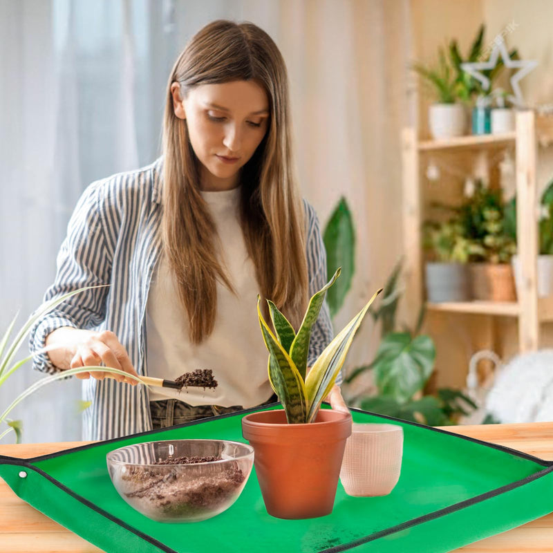 Plant Repotting Mat 26.8" X 26.8",Square Succulent Gardening Mat Waterproof Transplanting Mat Thickened Foldable Soil Change Mat and Potting Soil Mess Control Tidy Tray Repotting Mat Green-small 26.8" X 26.8"