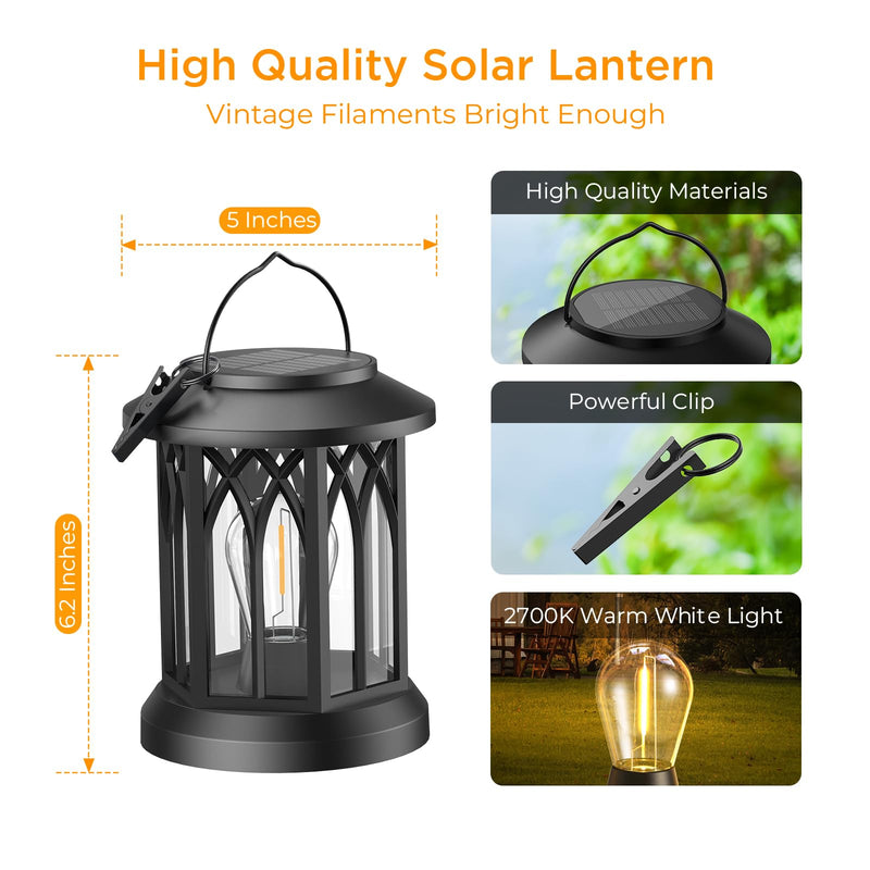 WdtPro 4 Pack Solar Lantern Outdoor Lights, Upgraded Bright Solar Lanterns Outdoor Waterproof, Hanging Solar Powered Lantern Over 12Hrs Lights for Outside Garden Yard Patio Tree Path Decor Classic Black