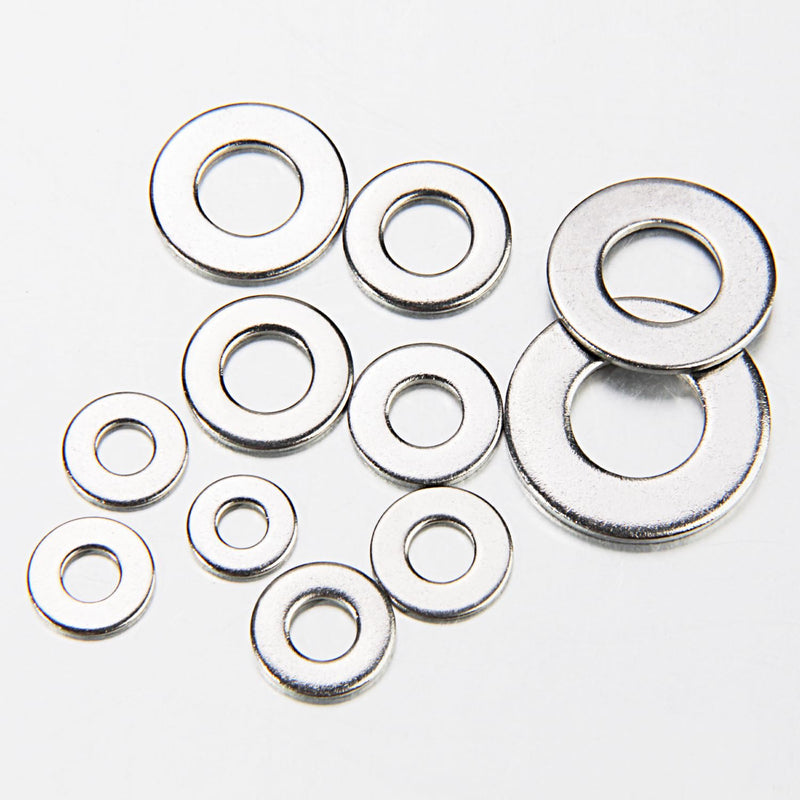 Linkup 550 Pcs SAE Flat washers for Screws for Bolts 2# 4# 6# 8# 10# 12# 3/16'' 1/4'' 5/16'' 3/8'' 7/16'' 1/2'',(18-8) 304 Stainless Steel washers Assortment kit, ANSI/ASME B18.22.1 Metal Washers Set SAE 550pcs set