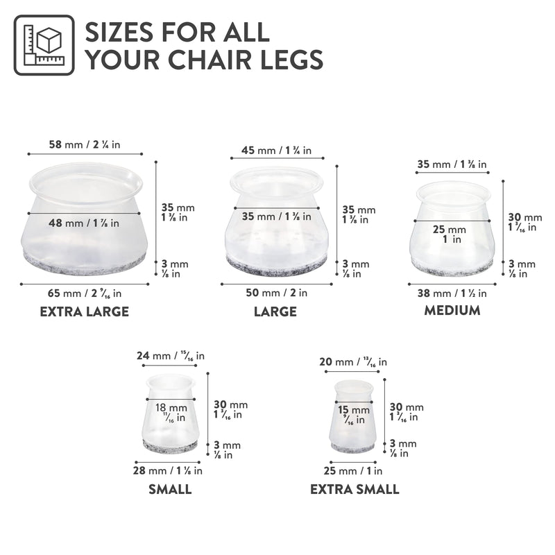 Aneaseit Chair Leg Floor Protectors - 16 pcs Clear - Felt Bottom Silicone Pads for Hardwood Floors & Furniture Feet - Rubber Caps for Chairs - Medium Clear-16p