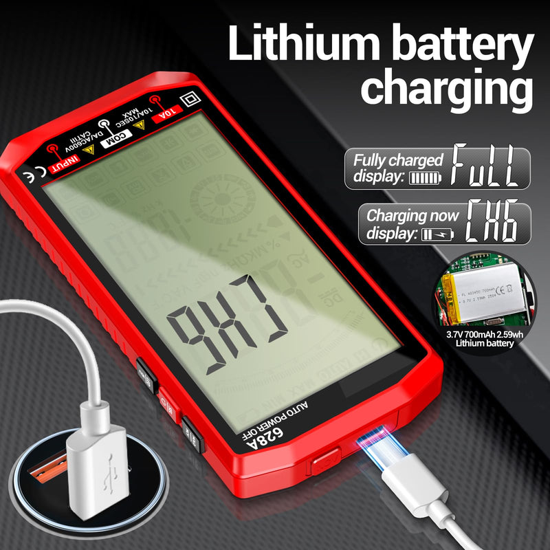 ANENG Multimeter,Digital Voltmeter Tester,TRMS 6000 Counts Rechargeable Meter Measures AC/DC Voltage,Current,Resistance,Capacitance,Temperature,Hz,NCV,Diode,Continuity Auto Ranging Electircal Tools Red