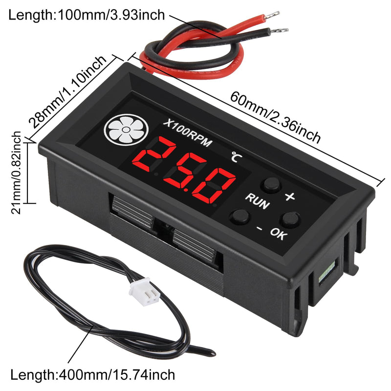 2pcs 4-Wire PWM Fan Temperature Controller (12V 3A) Fan Speed Controller with 1 Black Terminal Wire, Digital Display ℃ Temperature Controlled Governor, Dual-Display Fan Governor