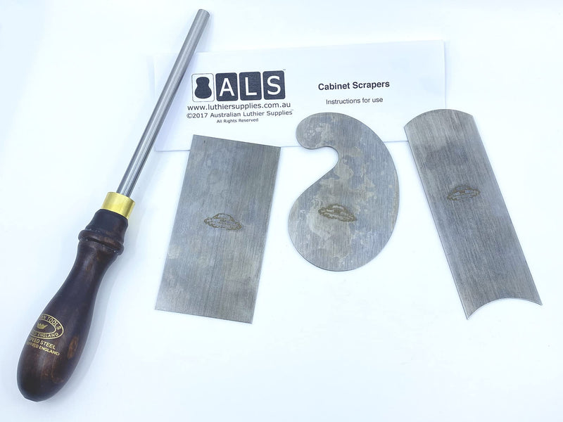 ALS Cabinet Scrapers & Burnisher Set of 4 with Instructions - for Woodwork & Guitar Making - Made in Sheffield England - Instructions by Australian Luthier Supplies