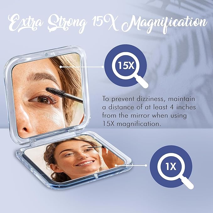 Mirrorvana Small Compact 15x Magnifier for Travel - Handheld Foldable & Ultralight - Mini Pocket Size Wallet Magnifier - Square 3.3" x 3.3" - NewNest Australia
