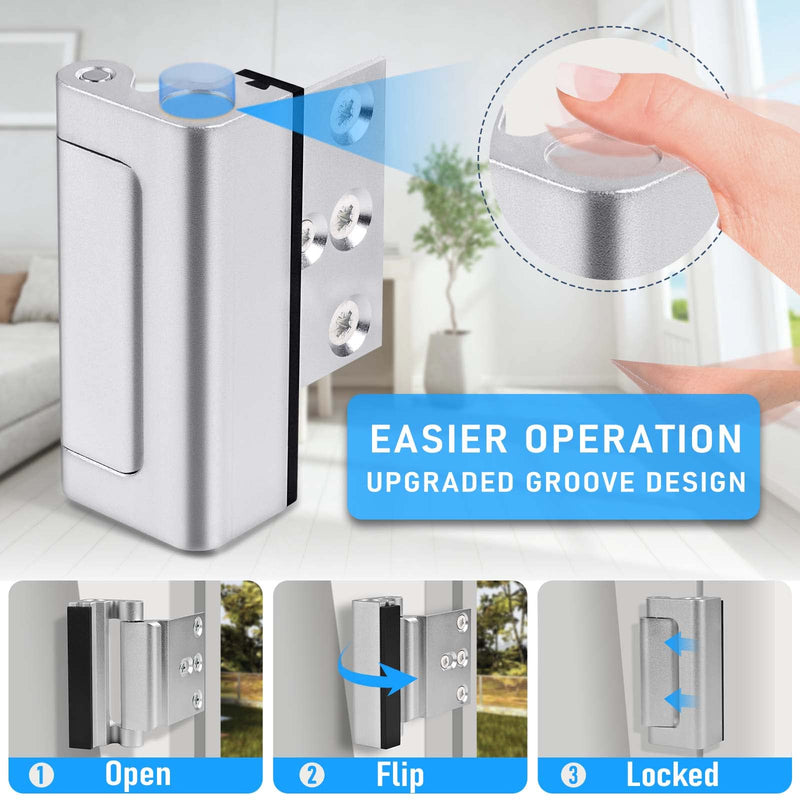 Home Security Door Reinforcement Lock 3Pack, Childproof Safety Door Lock Latch Inside Stopper, Add High Security to Prevent Home Unauthorized Entry, Aluminum Construction Finish 3