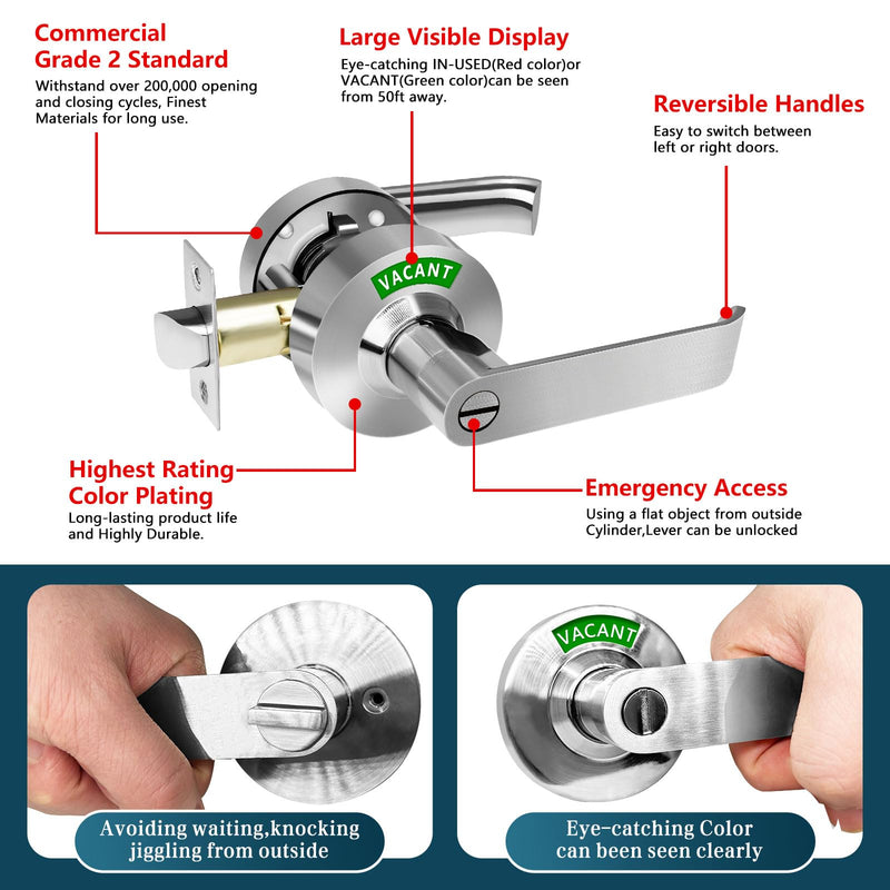 MissHoney Commercial Door Handle, Vacant Occupied Bathroom Lock Occupied Door Handle Bathroom Door Lock Privacy Indicator Lock Privacy Indicator Lock - in USE/Vacant Display (Satin Nickel) Satin Nickel