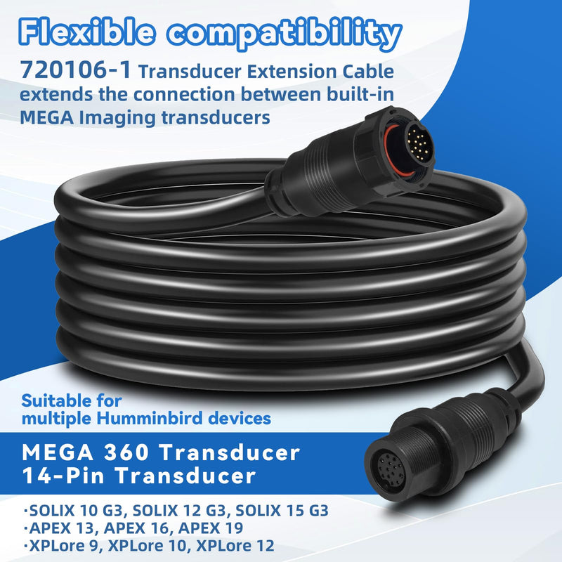 720106-1 Transducer Extension Cable 10Ft 14Pin Fit for Humminbird EC M3 14W10, Compatible with APEX, SOLIX and Onix Series Fish Finder and Built-in MEGA Imaging