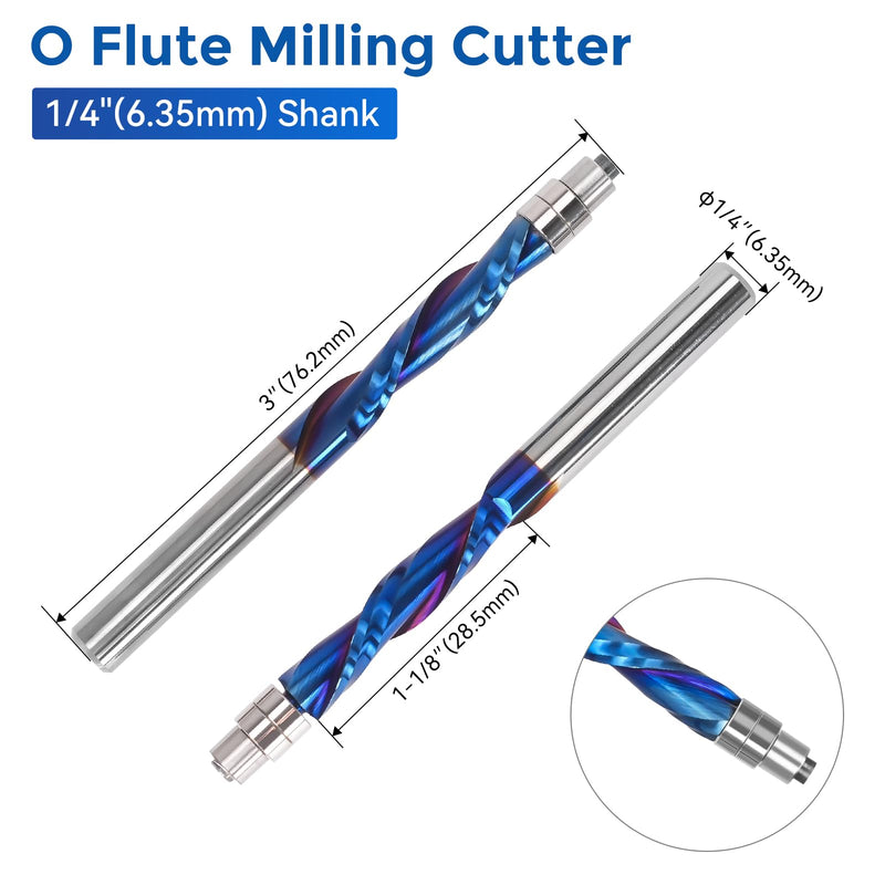 2Pcs Downcut Spiral Flush Trim Router Bit 1/4 Shank, Solid Carbide Flush Trim Router Bits Spiral with Nano Coated, for Woodworking Trimming 2