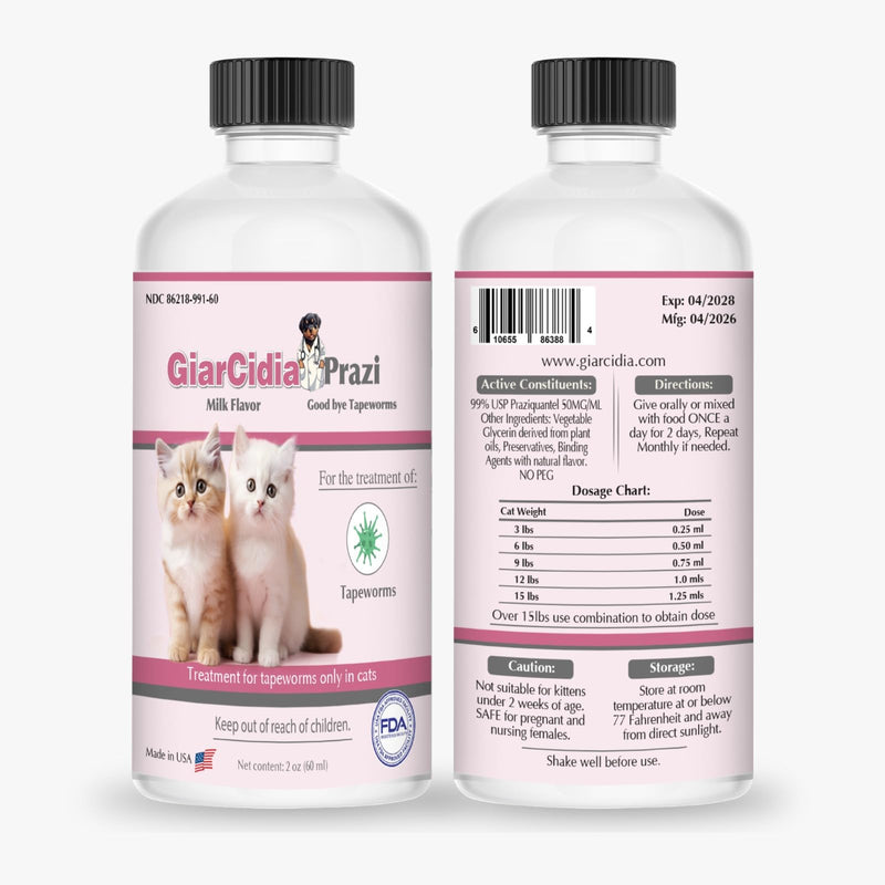 No More Tapeworms in Cats and Kittens- Dewormer for Cats and Dewormer for Kittens - 60mls Chicken Flavour with 3ml Dropper-USA Made Oral Suspension Chicken Flavor-60mls