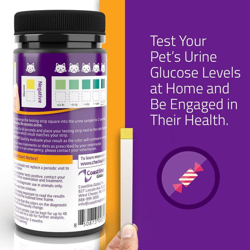 CheckUp Glucose Urine Testing Strips for Cats and Dogs - Detection of Glucose Levels x 50 Glucose urine test strips for Cat & Dog - PawsPlanet Australia