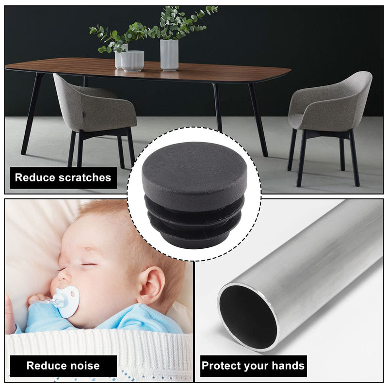 Piutouyar 12 Pack 3/4 Inch Round Plastic Plugs, Plastic Round End Caps, Black Round Tubing Plug, Pipe Tubing End Cap for Chair Table Stool Leg 3/4 Inch, 12 Pack