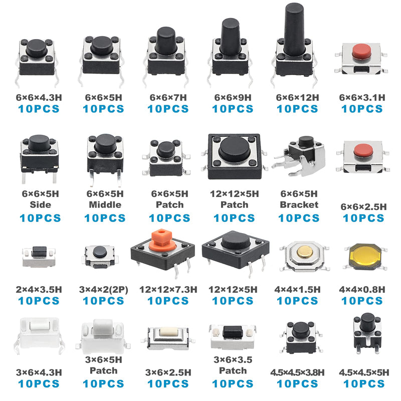 QTEATAK 240 Pcs 24 Value Micro Momentary Tactile Push Button Switch Tact Assortment Kit