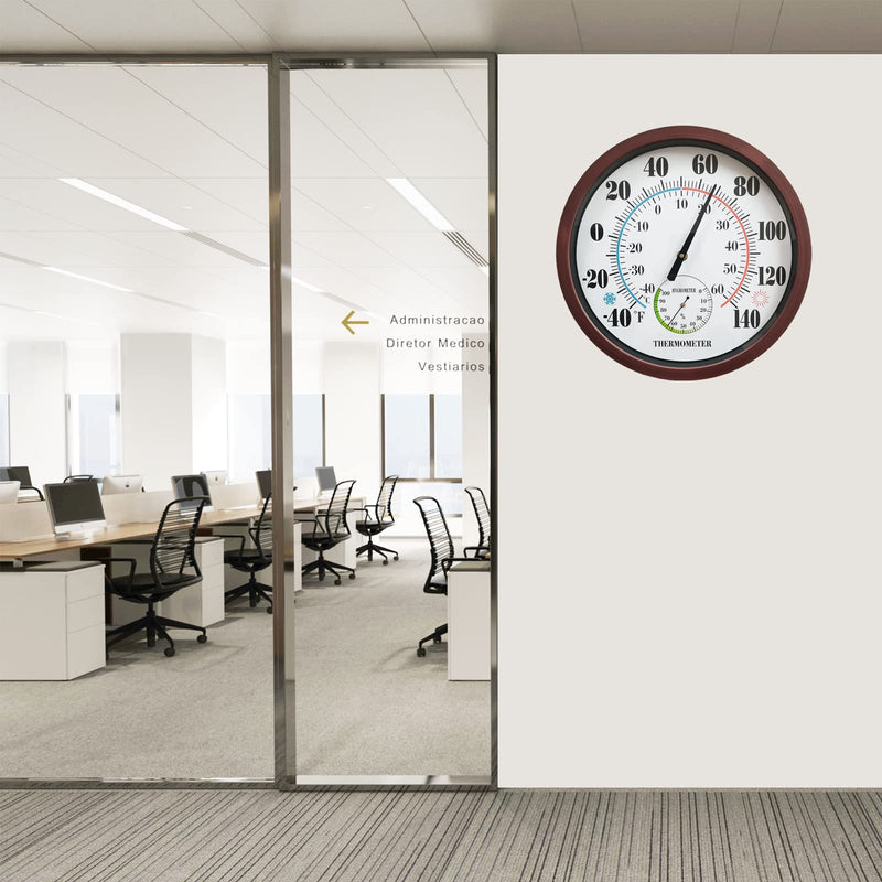 Indoor Outdoor Thermometer Large Numbers 12 Inch Wall Weather Thermometer Hanging Garden Decor Hygrometer No Battery Needed (Brown) Brown 12“