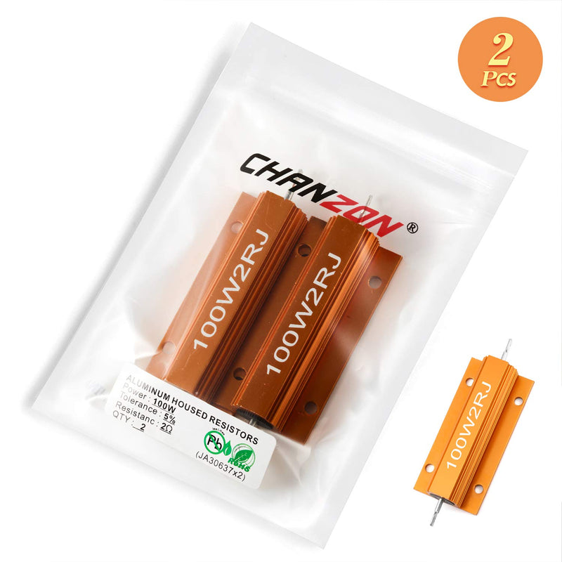 Chanzon 2pcs Wirewound Aluminum Shell Resistor 2 Ω ohm 100W ±5% Tolerance 2R Rohs Certified G) 2Ω ohm