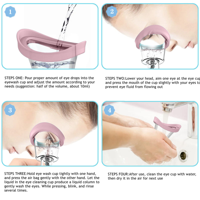 Eye Wash Cup Portable Eye Cleaner Kit Silicone Manual Air Pressure Eye Flush Rinse Cups with Storage Container Eye Washer Bath Kit Cleaning Makeup Dust Irritants Soothing Eyes(Light Pink) Light Pink