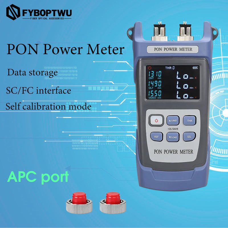 Optical Fiber Cable APC PON Power Meter Tester Tool ONT OLT Handheld PON Network Detection Online Fiber Tester with FC SC APC Adapter SC-APC