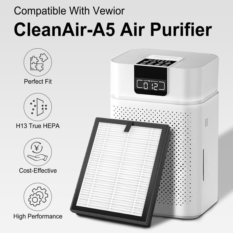 2 Pack ClearAir-A5 Replacement Filt-er Compatible with VEWIOR A5 ClearAir-A5 H13 True HEPA Air Cleaner Purifi-er for Home Large Room, 3-in-1 High-efficiency Air Filt-er for Wildfire Smoke Pollen Dust
