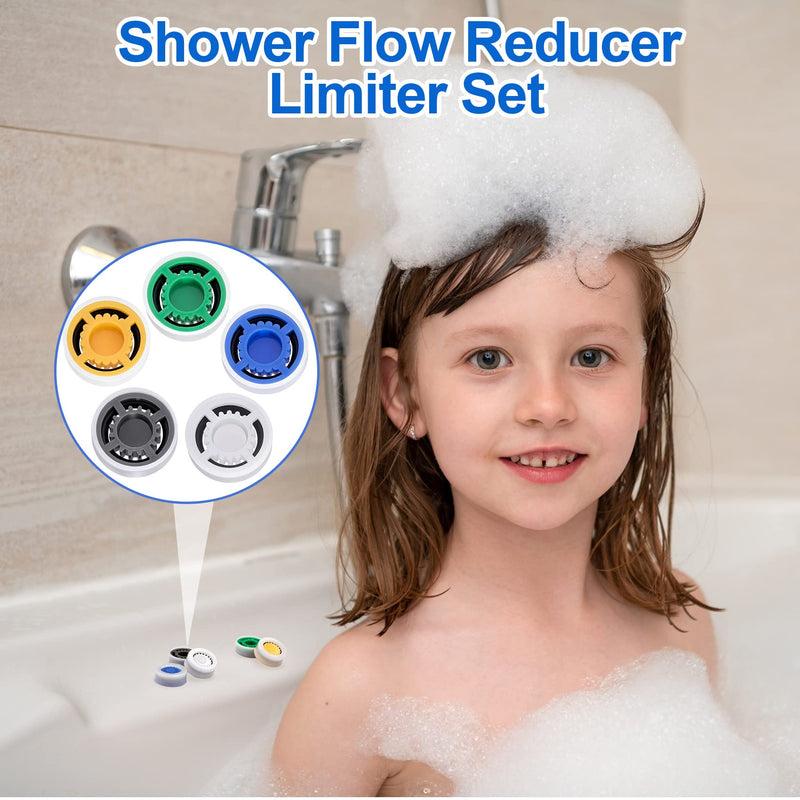 PAGOW 10pcs Shower Flow Reducer Limiter, gpm 1.5 1.8 2.0 2.5 3.0 Shower Head Flow Restrictor, Shower Head Water Saver Adapter Set for Handheld Shower, Bathroom, Toilet (0.56x0.54 x 0.21inch) 10pcs Shower Flow Restrictor