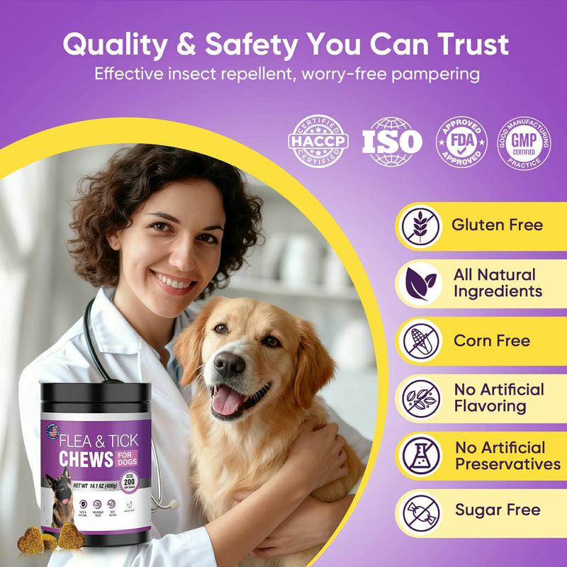 Fleas Ticks Treatment Dog Oral Chewables Support Supplement Breeds and Ages