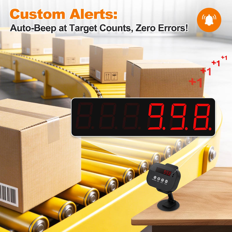 JIAWANSHUN Wireless LED Digital Counter, 999999 Piece Count,Rechargeable Infrared Counter with 19.5 Inch Sensor Distance, Preset Alarm, Daily/Cumulative Count for Conveyor & Gym