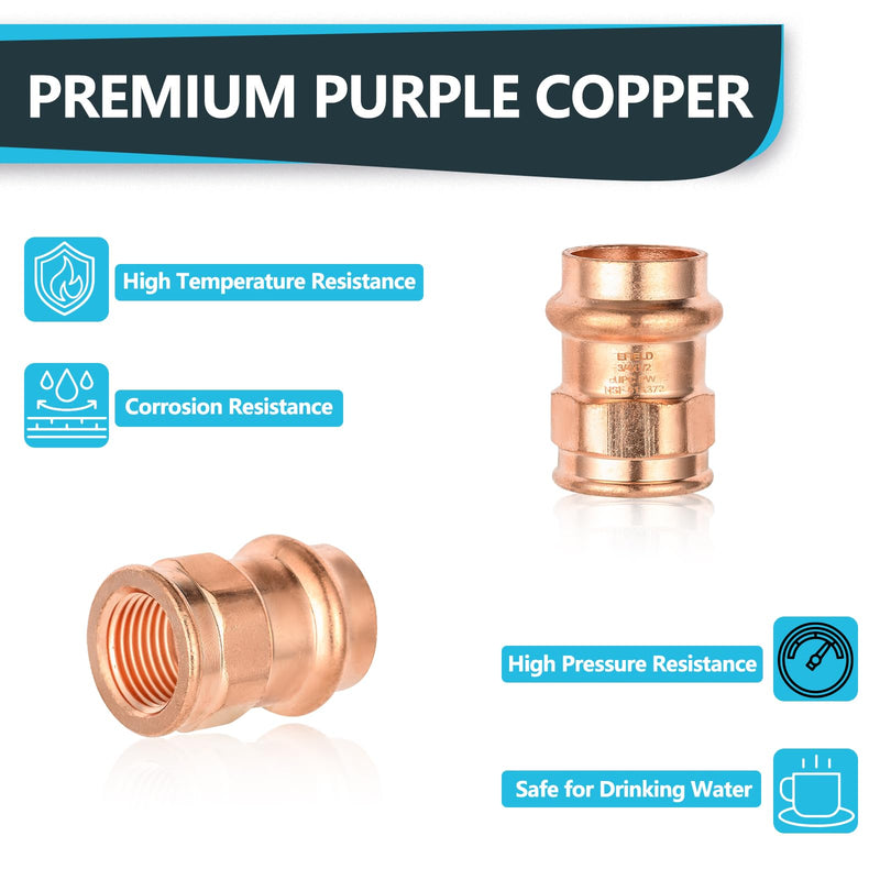 5Pack Seelink 3/4" Copper Press x 1/2" FPT Female Adapter(PRESS049-5) 5 3/4"x1/2"