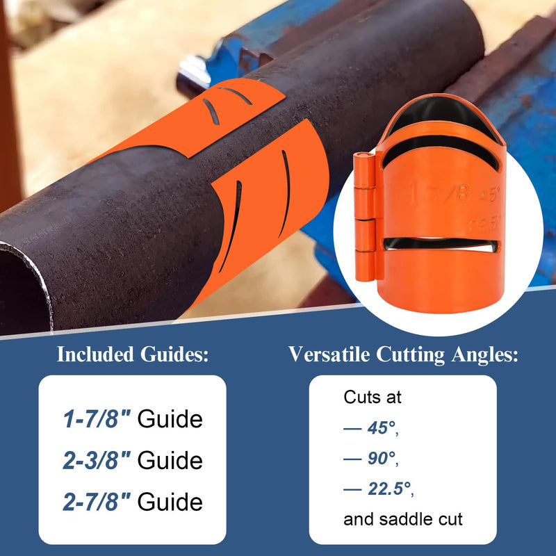 3Piece Magnetic Metal Pipe Cutting Guide Kit for Precision Cuts - (Includes Sizes: 1-7/8", 2-3/8", 2-7/8"), Guides Cuts at 45°, 90°, 22.5° and Saddle Cut, Pipe Marking Tool