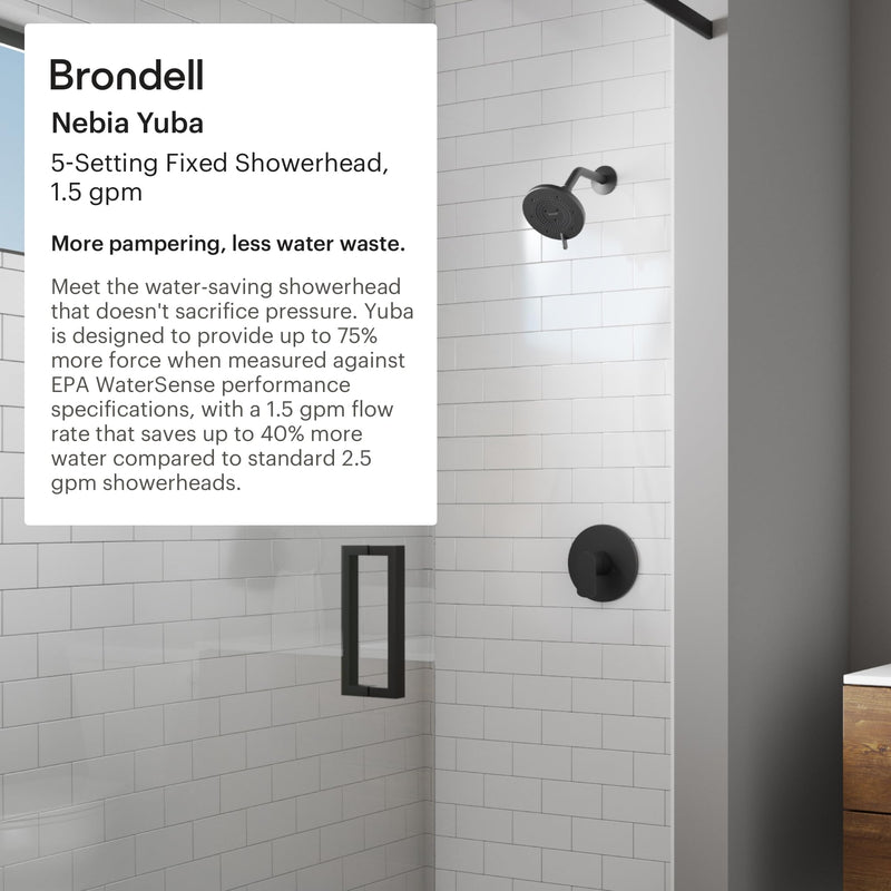 Brondell Nebia Yuba Fixed Shower Head, 5- Setting, Precision Nozzle, Chrome