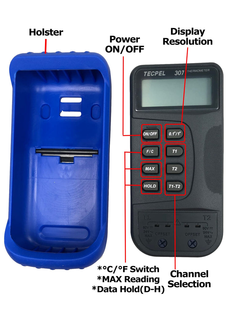 TECPEL DTM-307 Digital Thermometer with 2 k Type thermocouple Sensor Probe (TPK-01)