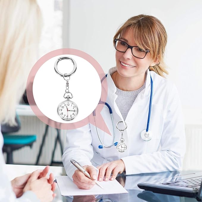 ARTIBETTER Pocket Watch, Pocket Watch, Waterproof, Nurse Watch, Keychain, Cute, Clip-On, Unisex, Number, Easy to Read, Silver - NewNest Australia