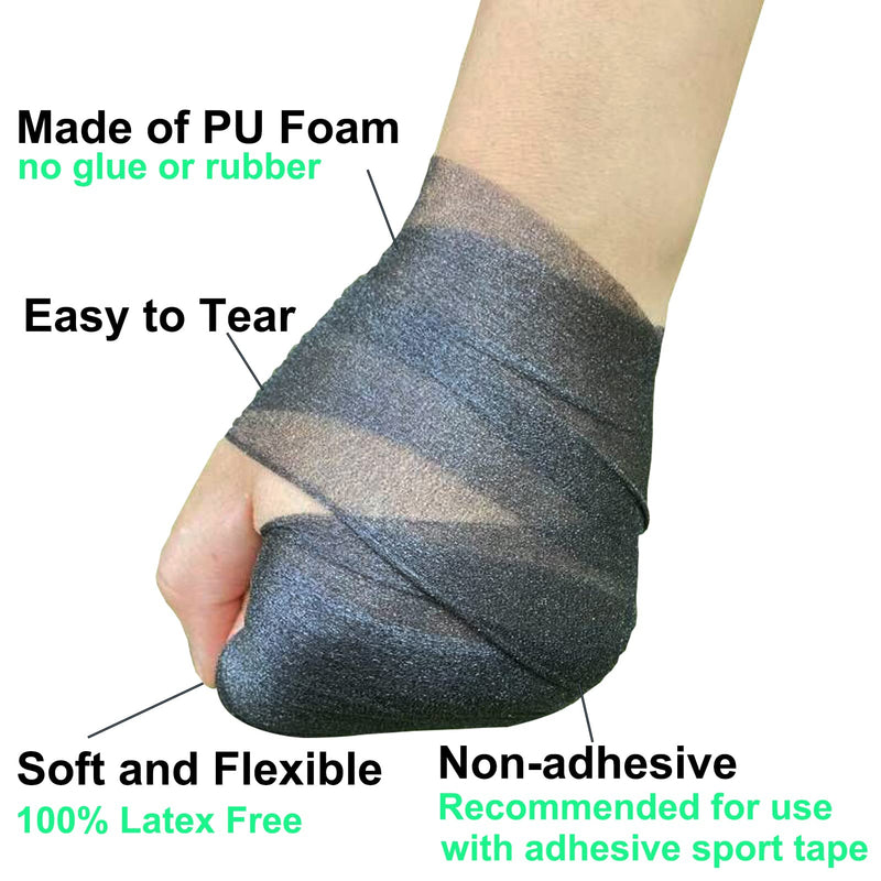 Pre Wrap Tape Athletic,3 Rolls X 22 Yards Black Prewrap Headbands for Hair,Foam Underwrap Sports Wrap 3 Rolls X 22 Yards Pre Wrap Black