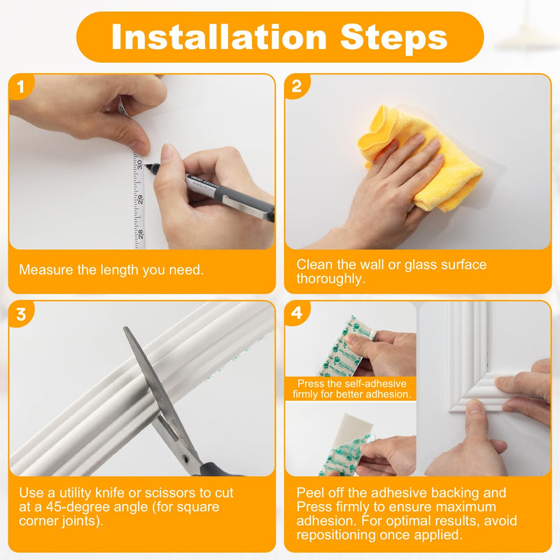 Peel and Stick Wall Molding Kit, 49.2FT x 1.50" Wide EVA Flexible Trim for Interior Walls Projects, Self-Adhesive Paintable Crown Molding for Wainscoting Panels and Large Decorative Wall Panels White 49.2FT x 1.5'' W