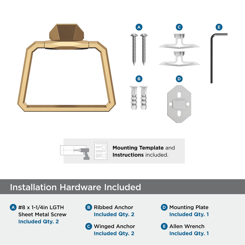Amerock BH36042CZ | Champagne Bronze Towel Ring | 5-1/2 inch (140 mm) Width Towel Holder | St. Vincent | Hand Towel Holder for Bathroom Wall | Small Kitchen | Bath Accessories