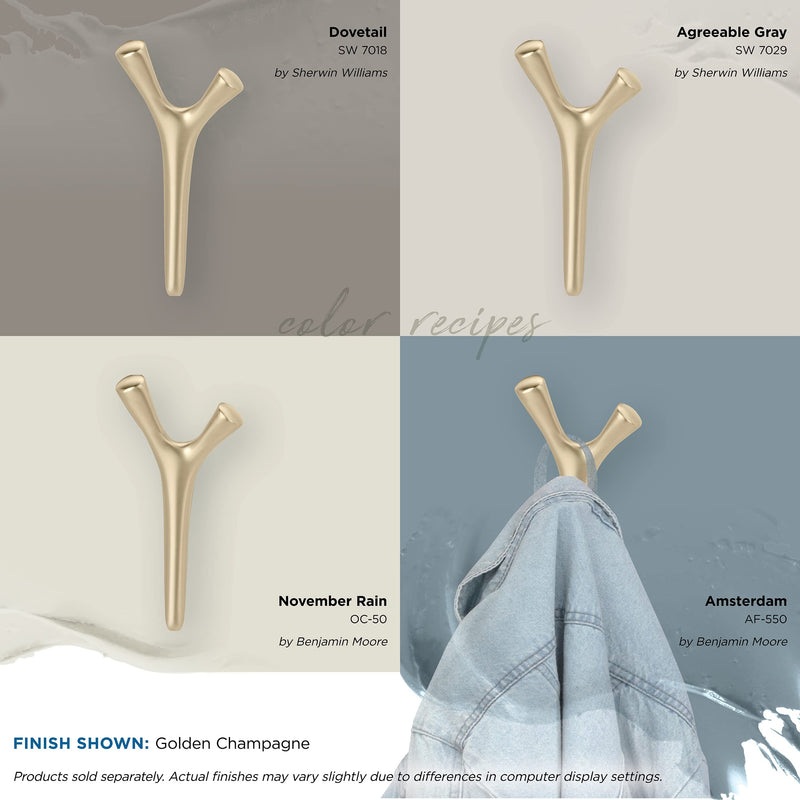 Amerock HBX37017BBZ | Kodiak Double Prong Decorative Wall Hook | Golden Champagne Hook for Coats, Hats, Backpacks, Bags | Hooks for Bathroom, Bedroom, Closet, Entryway, Laundry Room, Office