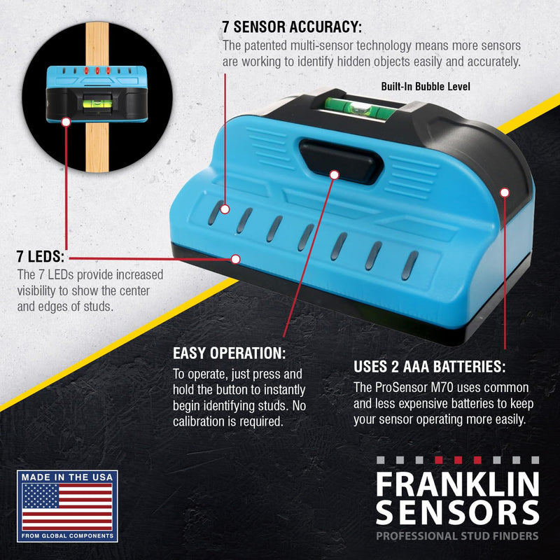 Franklin Sensors ProSensor Sapphire 7500 Stud Finder with 7-Sensors, Wood & Metal Stud Detector/Wall Scanner, Made in The USA Blue