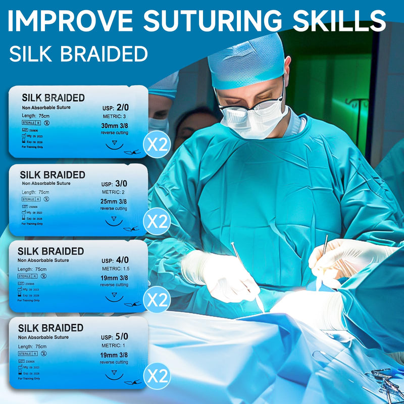 Sutures Thread with Needle (24 Mixed 2/0, 3/0, 4/0, 5/0) - Practicing Suturing(Education Use Only)