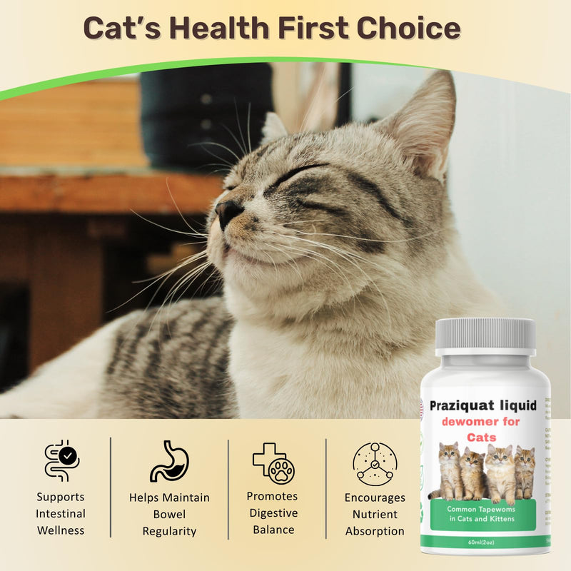 lvermect Liquid for Cats, Praziquat Dewomax, Kitten Gut Health, Promotes Immune & Digestive Support - 2oz, 60ml with 1ml Dropper