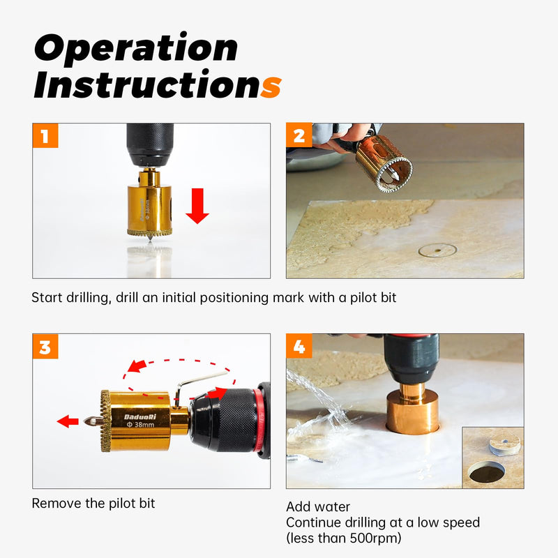 1-1/2" Serrated Diamond Hole Saw with 2Pcs Removable Pilot Bits, Easy-Align for Precise Drilling in Porcelain, Ceramic, Granite, and Marble (1.5" Countertop Drill Bit) 38mm | 1-1/2"