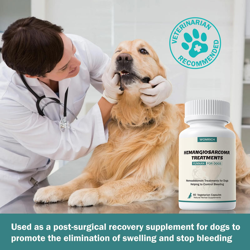 Blood Support for Dogs, Yunnan Sanqi Capsules for Dogs for Hemangiosarcoma, Hemoabdomen, Pericardial Effusion, Cancer Bleeding, Severe Bruising, Ulcer-Related Bleeding, Bloody Stools - 60 Capsules Chicken