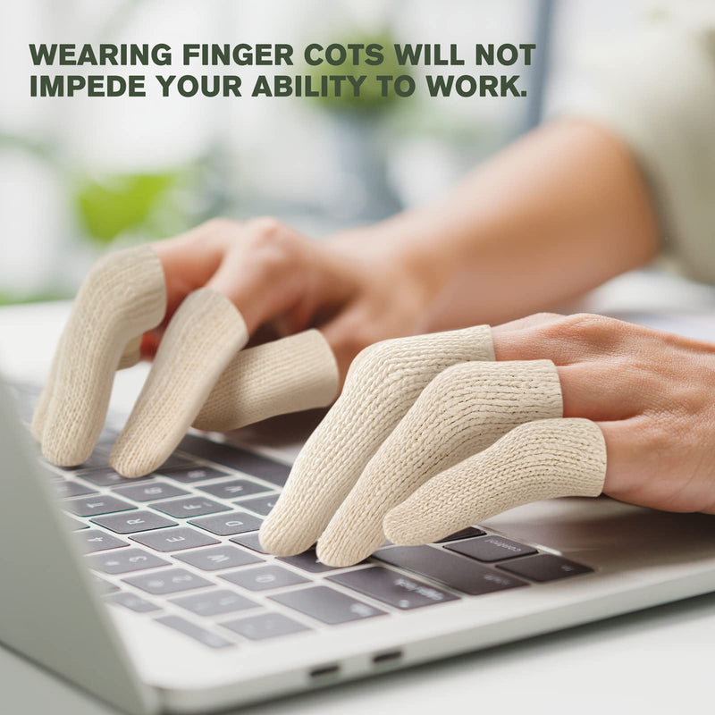 Evridwear 20PCS Premium Cotton Comfort Cushion Finger Toe Thumb Cot Sleeves Protect Fingertips Hand Eczema Skin Cracking Calluses Wicks Moisture Jewelry Clean Smudges (Short Length) 20 Count (Pack of 1)