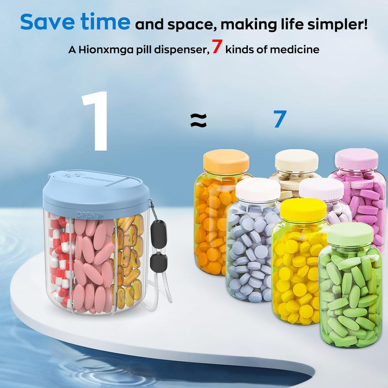 Pill Dispenser with 7 Large Compartments, Pill Organizer for Travel, Supplement Organizer with Anti-Mixing Design, BPA-Free Pill Container with 20 Pcs Labels, Blue+Pink Pink+blue