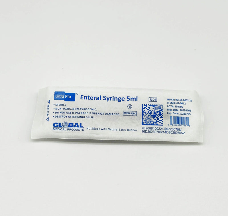 UltraFlo 5cc Enteral Feeding Syringes by Global Medical Products - ENFit & ISO 80369-3 Certified, BPA/DEHP/Latex-Free, Transparent Barrel (5CC, QTY 100) 100.0